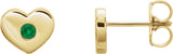 14K Gold Round Natural Emerald Heart Earrings - Yellow Gold