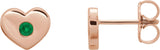 14K Gold Round Natural Emerald Heart Earrings - Rose Gold