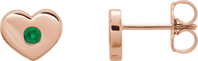 14K Gold Round Lab-Grown Emerald Heart Earrings - Rose Gold