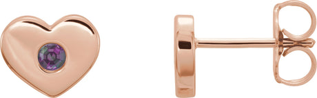 14K Gold Round Natural Alexandrite Heart Earrings - Rose Gold