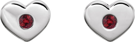 Platinum Round Lab-Grown Ruby Heart Earrings - view 2