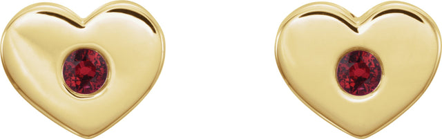 14K Gold Round Lab-Grown Ruby Heart Earrings - Yellow Gold - view 2