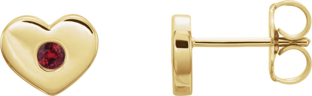 14K Gold Round Lab-Grown Ruby Heart Earrings - Yellow Gold