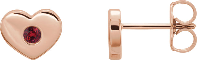 14K Gold Round Lab-Grown Ruby Heart Earrings - Rose Gold