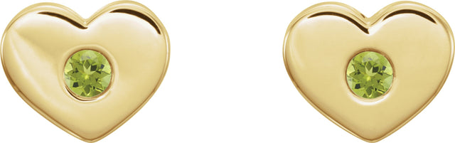 14K Gold Round Natural Peridot Heart Earrings - Yellow Gold - view 2