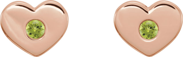 14K Gold Round Natural Peridot Heart Earrings - Rose Gold - view 2