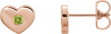 14K Gold Round Natural Peridot Heart Earrings - Rose Gold