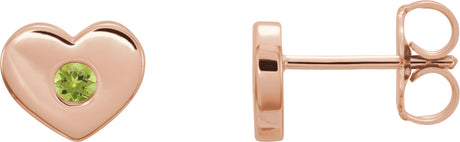 14K Gold Round Natural Peridot Heart Earrings - Rose Gold