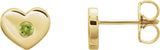 14K Gold Round Natural Peridot Heart Earrings - Yellow Gold
