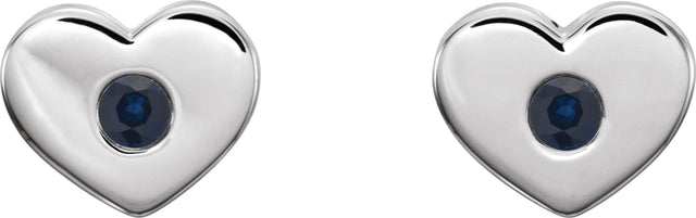 14K Gold Round Lab-Grown Blue Sapphire Heart Earrings - White Gold - view 2