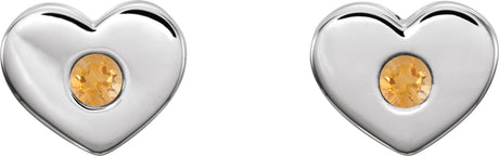 Platinum Round Natural Citrine Heart Earrings - view 2