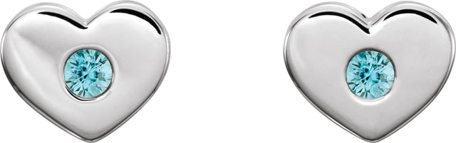 14K Gold Round Natural Blue Zircon Heart Earrings - White Gold - view 2