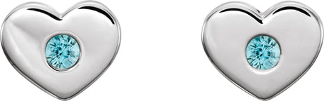 Platinum Round Natural Blue Zircon Heart Earrings - view 2