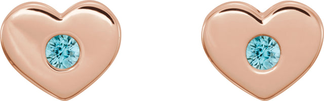 14K Gold Round Natural Blue Zircon Heart Earrings - Rose Gold - view 2
