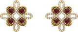 14K Gold Round Natural Mozambique Garnet Clover Earrings - Yellow Gold - view 2