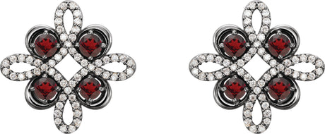 Platinum Round Natural Mozambique Garnet Clover Earrings - view 2