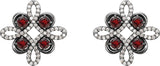 14K Gold Round Natural Mozambique Garnet Clover Earrings - White Gold - view 2
