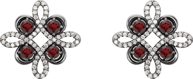 14K Gold Round Natural Mozambique Garnet Clover Earrings - White Gold - view 2