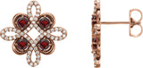 14K Gold Round Natural Mozambique Garnet Clover Earrings - Rose Gold