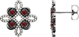14K Gold Round Natural Mozambique Garnet Clover Earrings - White Gold