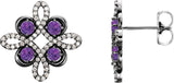 14K Gold Round Natural Alexandrite Clover Earrings - White Gold