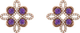 14K Gold Round Natural Amethyst Clover Earrings - Rose Gold - view 2
