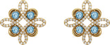 14K Gold Round Natural Aquamarine Clover Earrings - Yellow Gold - view 2