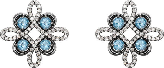 14K Gold Round Natural Aquamarine Clover Earrings - White Gold - view 2