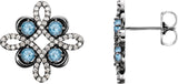 14K Gold Round Natural Aquamarine Clover Earrings - White Gold