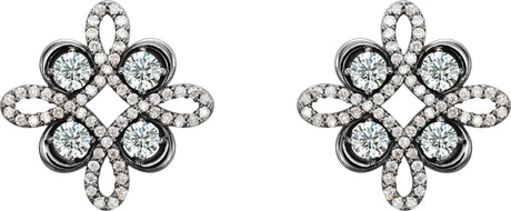 Platinum Round Natural Diamond Clover Earrings – 2.5mm Stones - view 2