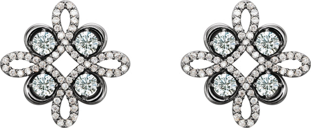 Platinum Round Natural Diamond Clover Earrings – 2.5mm Stones - view 2