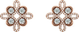 14K Gold Round Natural Diamond Clover Earrings – 2.5mm Stones - Rose Gold - view 2