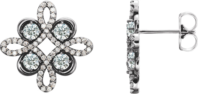 Platinum Round Natural Diamond Clover Earrings – 2.5mm Stones