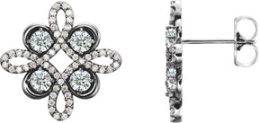 14K Gold Round Natural Diamond Clover Earrings – 2.5mm Stones - White Gold