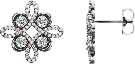 14K Gold Round Natural Diamond Clover Earrings – 2.5mm Stones - White Gold