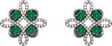 Platinum Round Natural Emerald Clover Earrings - view 2