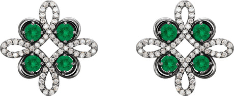 Platinum Round Natural Emerald Clover Earrings - view 2