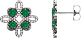 14K Gold Round Natural Emerald Clover Earrings - White Gold