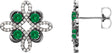 Platinum Round Natural Emerald Clover Earrings