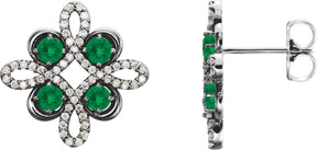 Platinum Round Natural Emerald Clover Earrings