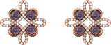 14K Gold Round Natural Alexandrite Clover Earrings - Rose Gold - view 2