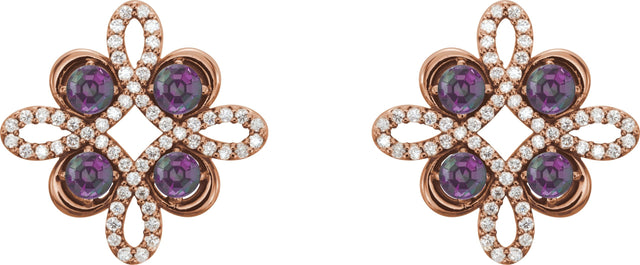14K Gold Round Natural Alexandrite Clover Earrings - Rose Gold - view 2