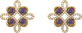 14K Gold Round Natural Alexandrite Clover Earrings - Yellow Gold - view 2