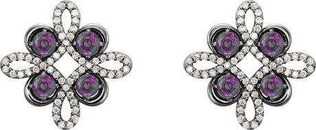 Platinum Round Natural Alexandrite Clover Earrings - view 2