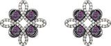 Platinum Round Natural Amethyst Clover Earrings - view 2