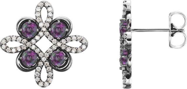 14K Gold Round Natural Amethyst Clover Earrings - White Gold