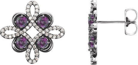 Platinum Round Natural Alexandrite Clover Earrings