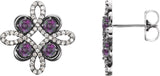 Platinum Round Natural Amethyst Clover Earrings