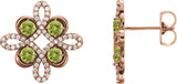 14K Gold Round Natural Peridot Clover Earrings - Rose Gold