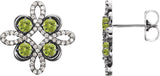 Platinum Round Natural Peridot Clover Earrings